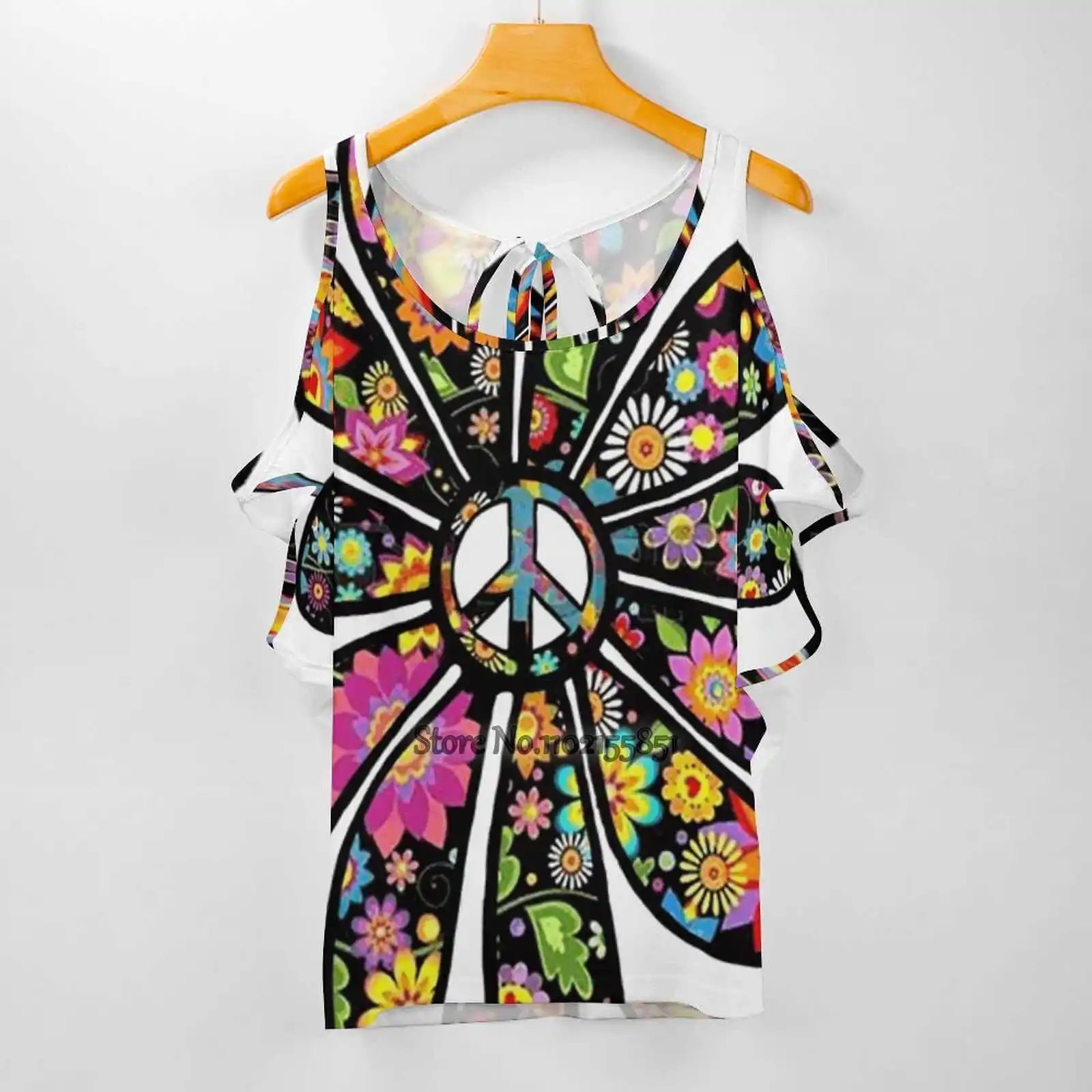 Хиппи Триппи цветок сила мира знак Сексуальная футболка повседневные топы