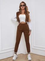 ingrily casual sporty 2 piece set women color blocking baseball jurk preppy style topsheath high waist female trousers