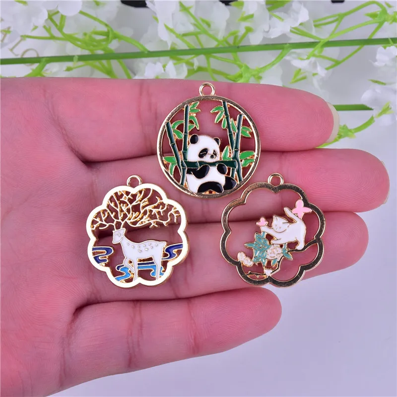 10 звёзд круглая кружевная бамбуковая панда Кот и олень Металлические Серьги