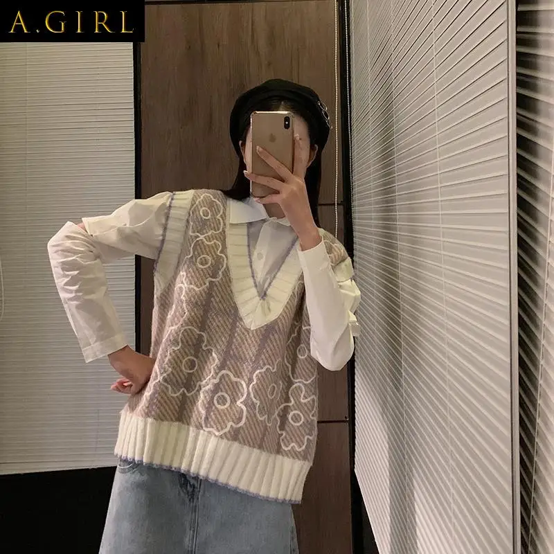 

Sweater Vest Women Autumn V-neck Loose Preppy Casual Stylish Design College Tender Basic Clothes Female Ulzzang Y2K Mujer Chic