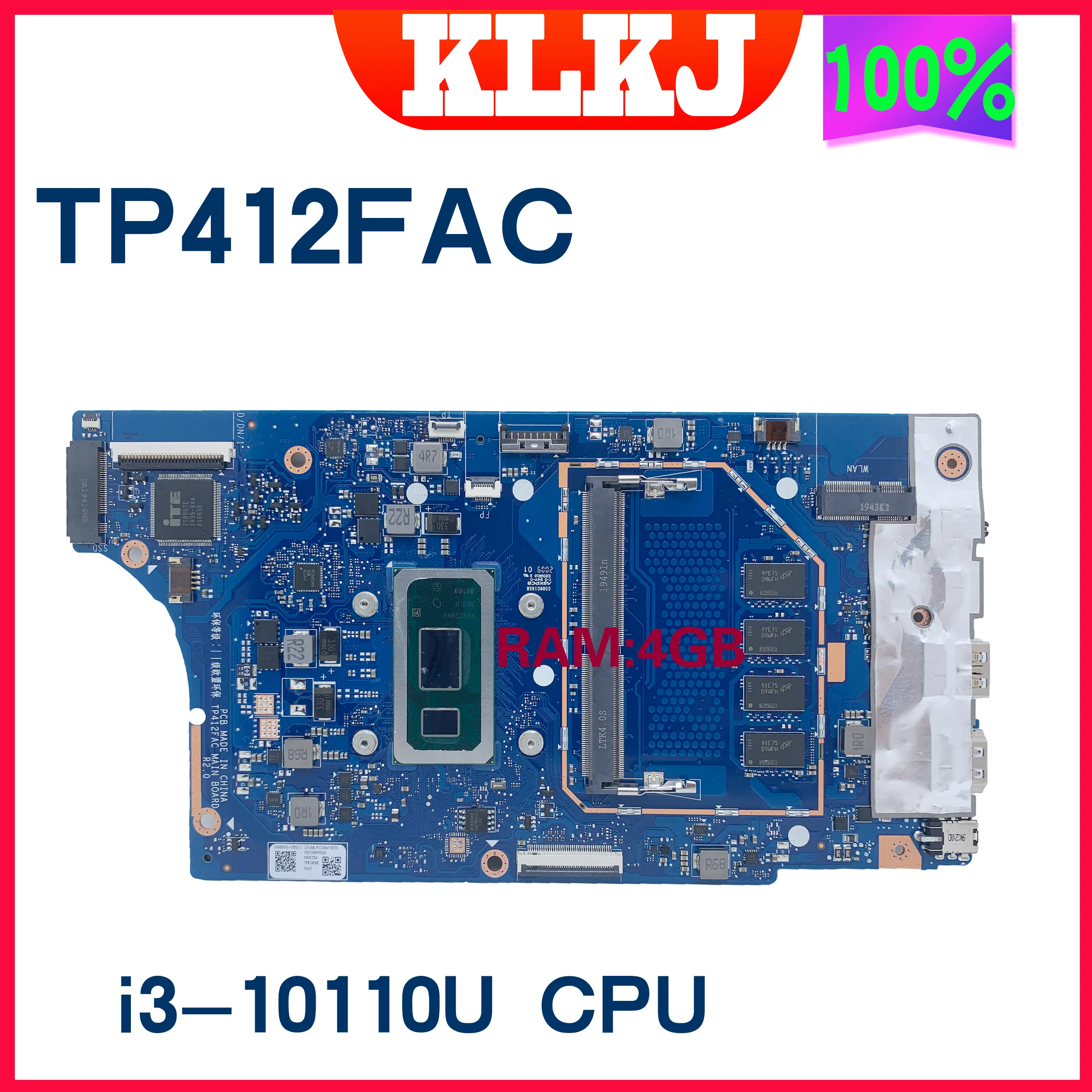 

TP412FAC Laptop Motherboard For ASUS Vivobook Flip 14 TP412 Mainboard 100% Test OK I3-10110U I5-10210U I7-10510U-4G RAM