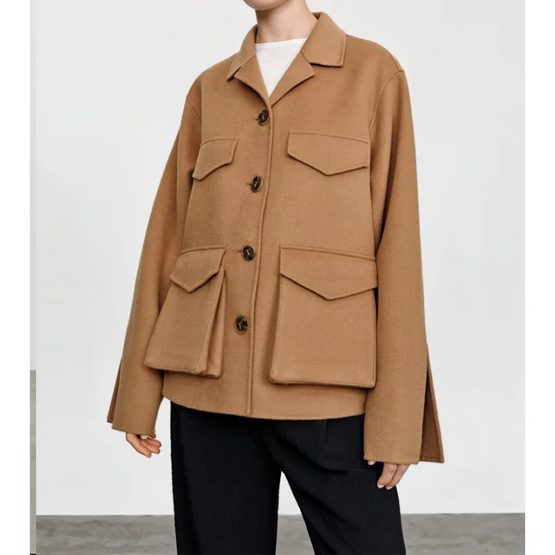 

Женская кашемировая куртка с отложным воротником, Весенняя брендовая куртка верблюжьей расцветки с отложным воротником, 2022