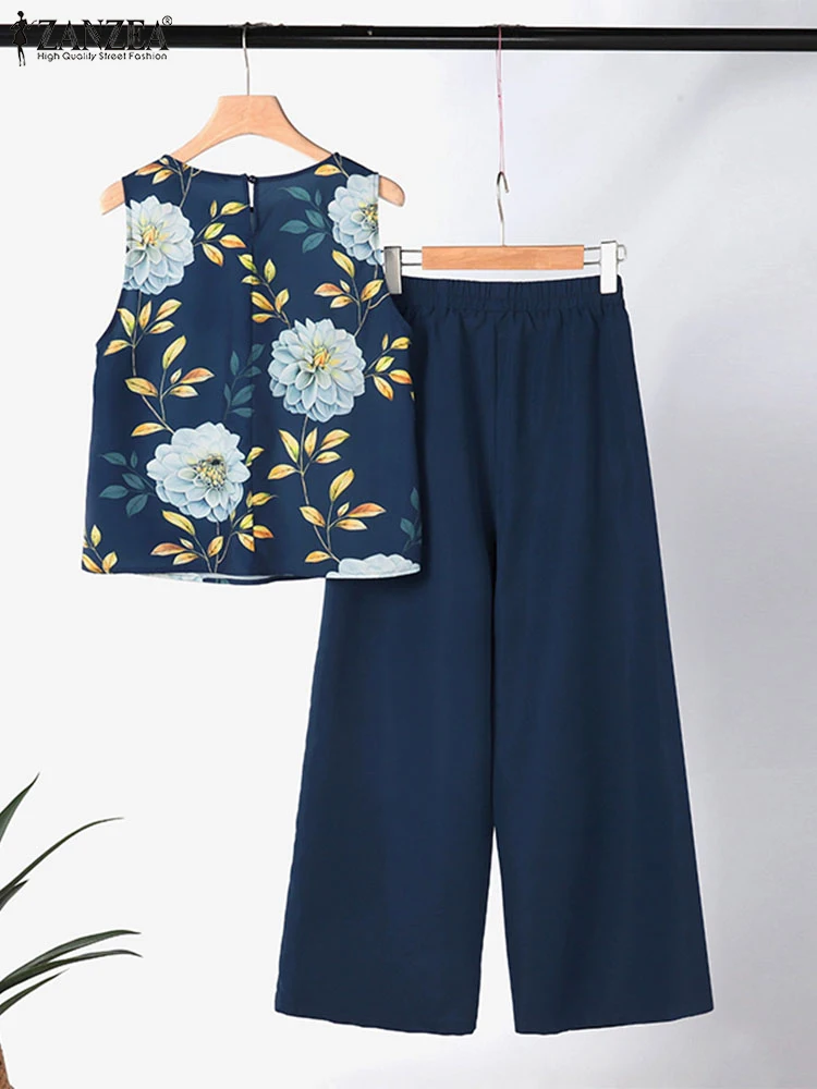 Zanzea Женский Богемный Комплект Брюк С Цветочным Принтом Широкие Брюки Круглым