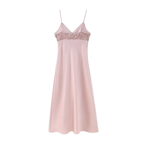 PB&ZA Women 2022 New Fashion Slip Dress Sequins Decorate Underwear Style Long Dress Sexy Backless Female Dresses Mujer Female
