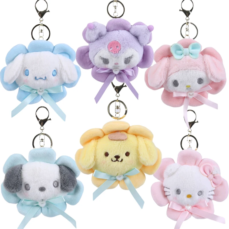 

Кулон Hello Kitty, Kawai Sanrio, плюшевая кукла, Коричный помпон, пурин, куриный Брелок «цветок», подвеска, украшение для сумки, кукла в подарок