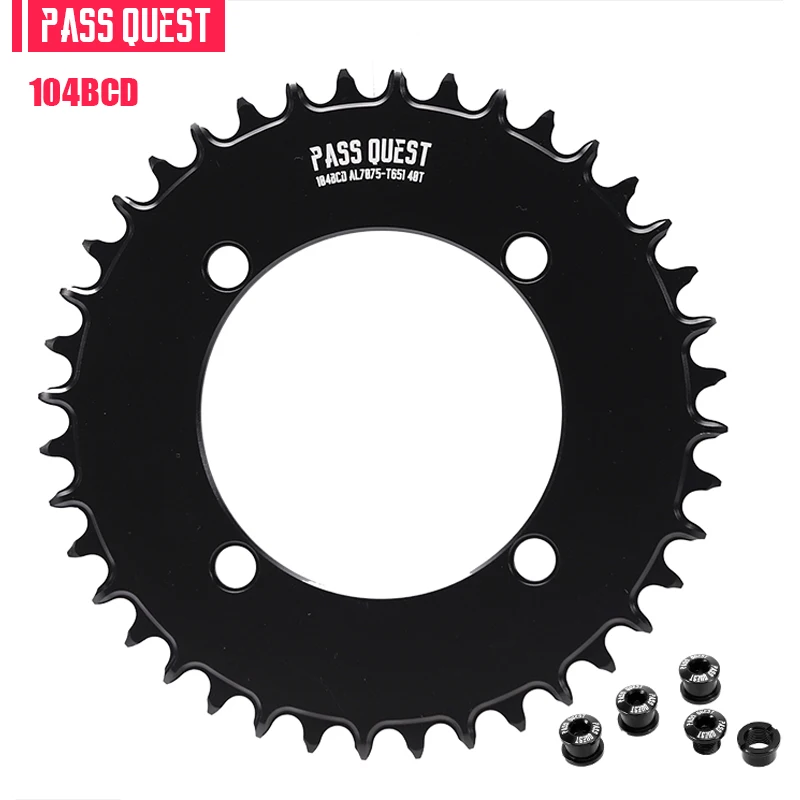 PASS QUEST 104BCD круглая колесная звезда для горного велосипеда, цветная звезда для шоссейного велосипеда, узкая широкая звезда 32-48T, серебристо-черная