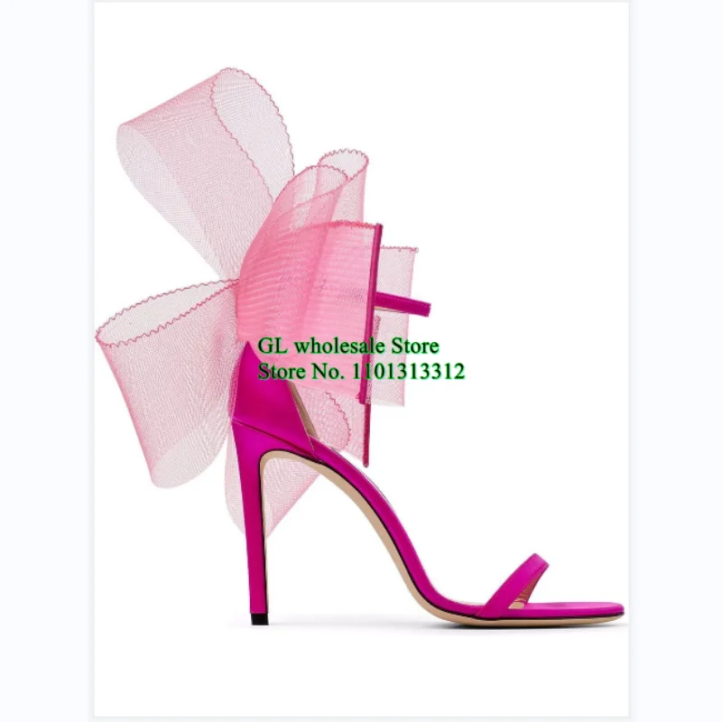 

Asymmetric Grosgrain Mesh Butterfly-Knot Women Sandals Pointed Toe Stiletto High Heel Wedding Shoes Buckle Fastening Ankle Strap