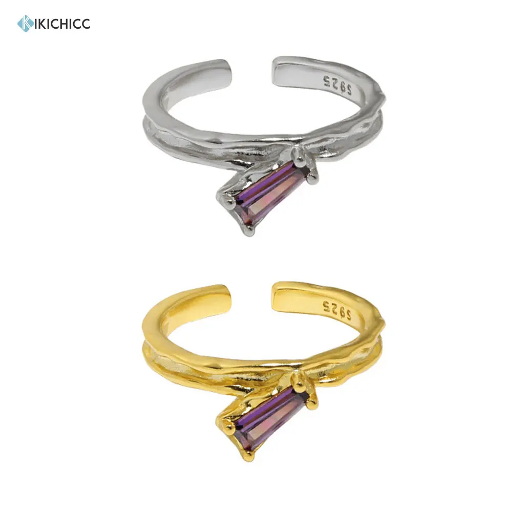 

KIKICHICC 100% 925 Sterling Silver Gold Purple CZ Zircon Resizable Ring Women Fine Jewelry 2022 Fine Jewelry Rock Punk Ring