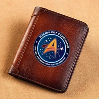 high quality genuine leather wallet united federation of planets starfleet command printing card holder male short purses bk547
