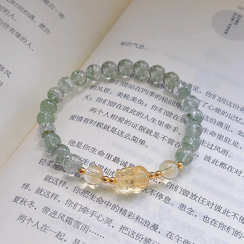 

Ruifan Natural Green Ghost Crystal Wealth Pixiu Citrine Beaded Strand Bracelets for Women Fine Jewelry Being Rich Gifts YBR834