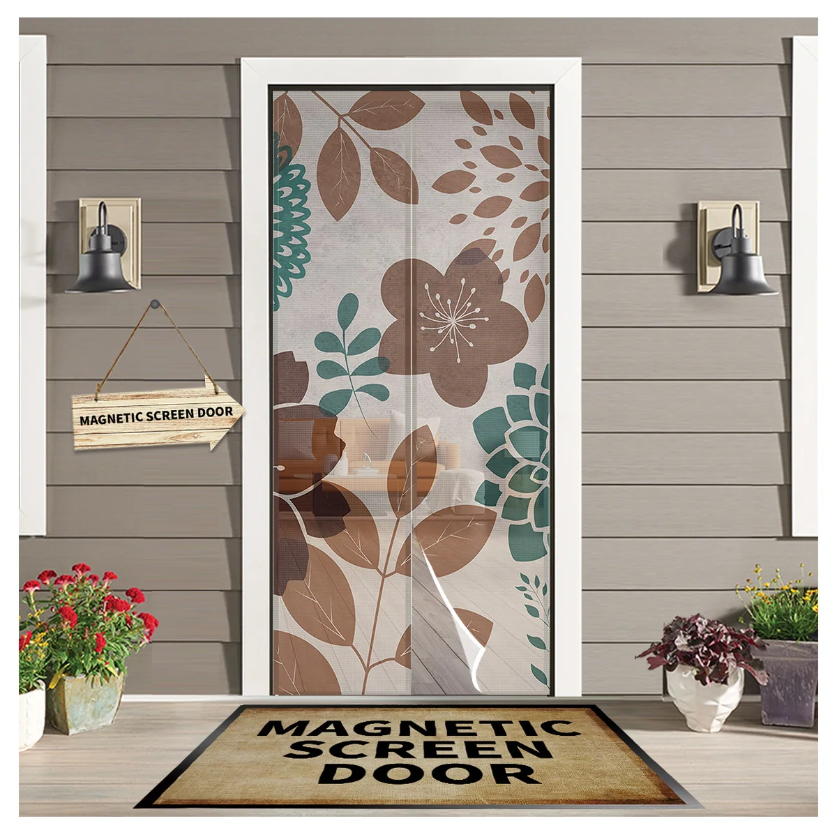

Цветная сетчатая занавеска с изображением цветов и листьев от комаров, магнитная дверная занавеска для спальни, летний экран для дверей и окон