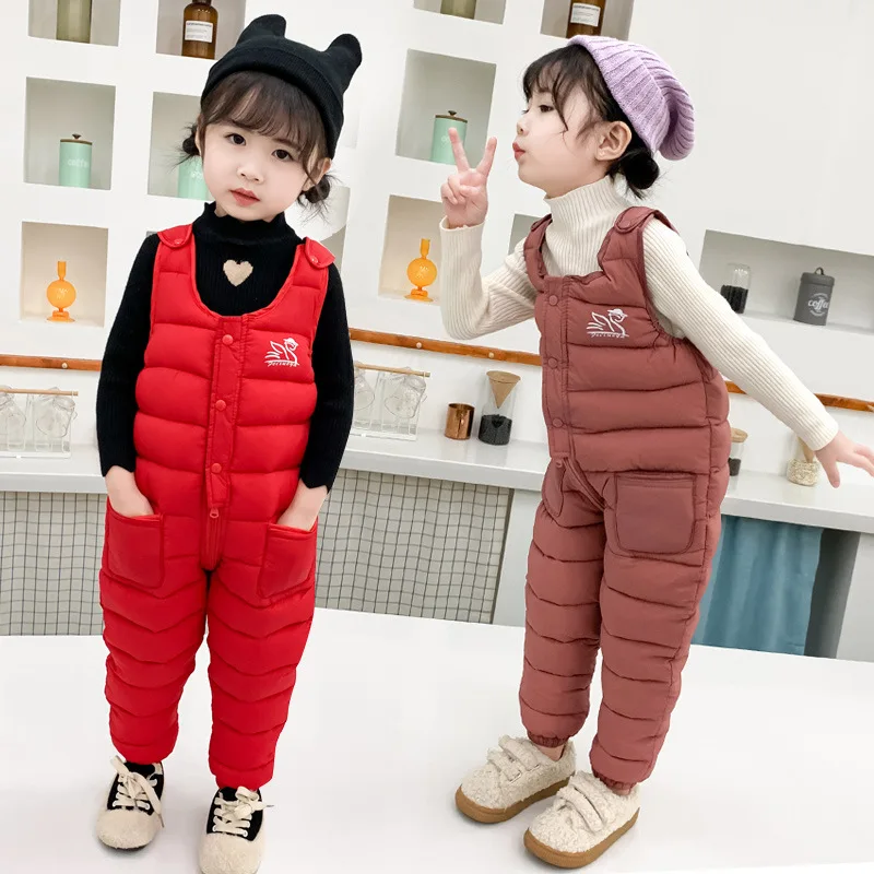 2022 Winter Children's Overalls Thick Autumn Baby Girls Jumpsuits Cotton Boys Trap Pants Windproof Toddler Kids Trousers Clothes