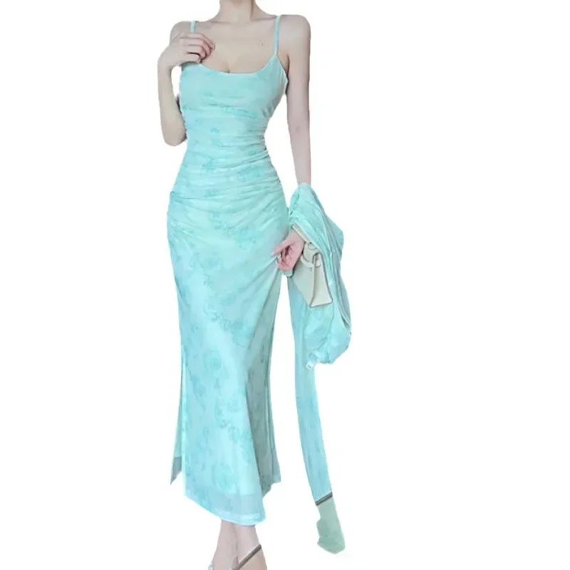 Французский винтажный нежный стиль с высокой талией утягивающее платье-майка