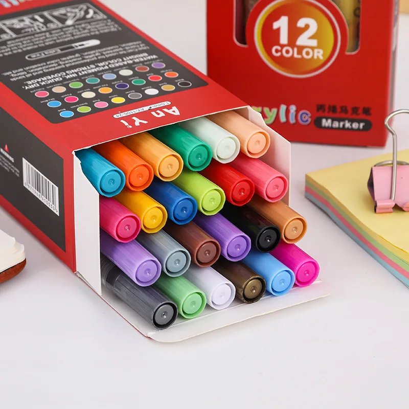 

12 24 36 Color Art Marker Set Mark Ceramic Painting Watercolor Brush Water Soluble Pigment Waterproof Stone Drawing Acrylic Pen