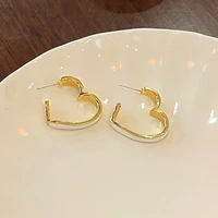 modern jewelry s925 needle sweet heart earrings popular style metal golden plated white enamel love drop earrings for women