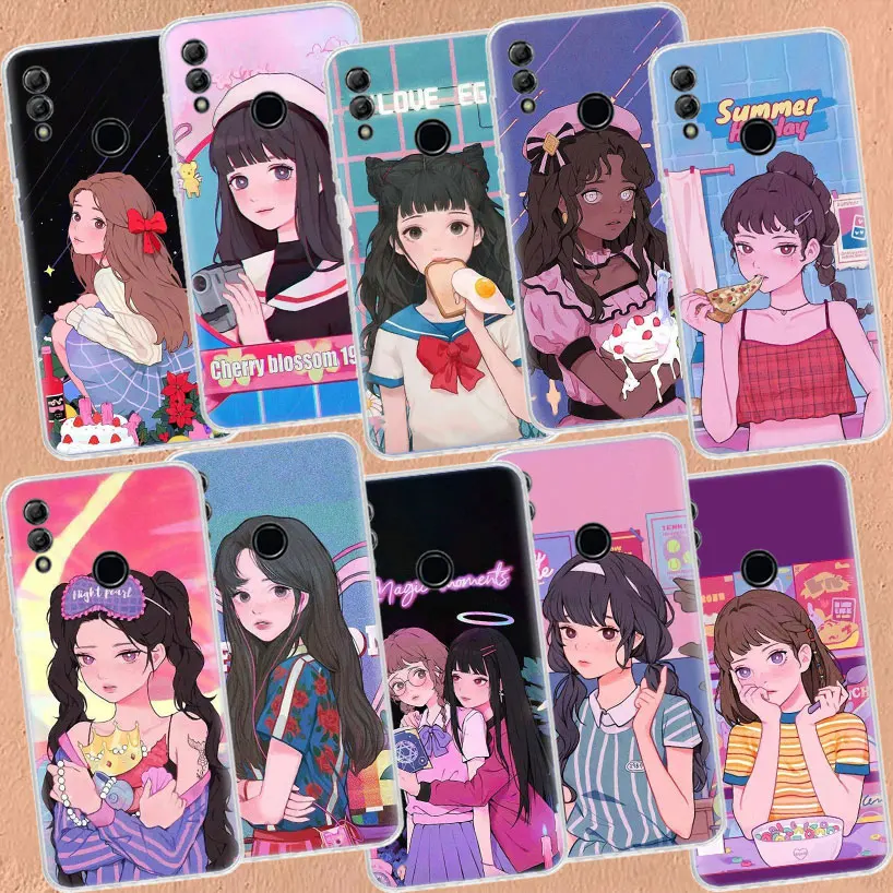

Kawaii Japanese animation sweet girl Phone Case For Honor 50 20 Pro 10i 9 Lite 9X 8A 8S 8X 7S 7X 7A Huawei P Smart Z 2021 Y5 Y6