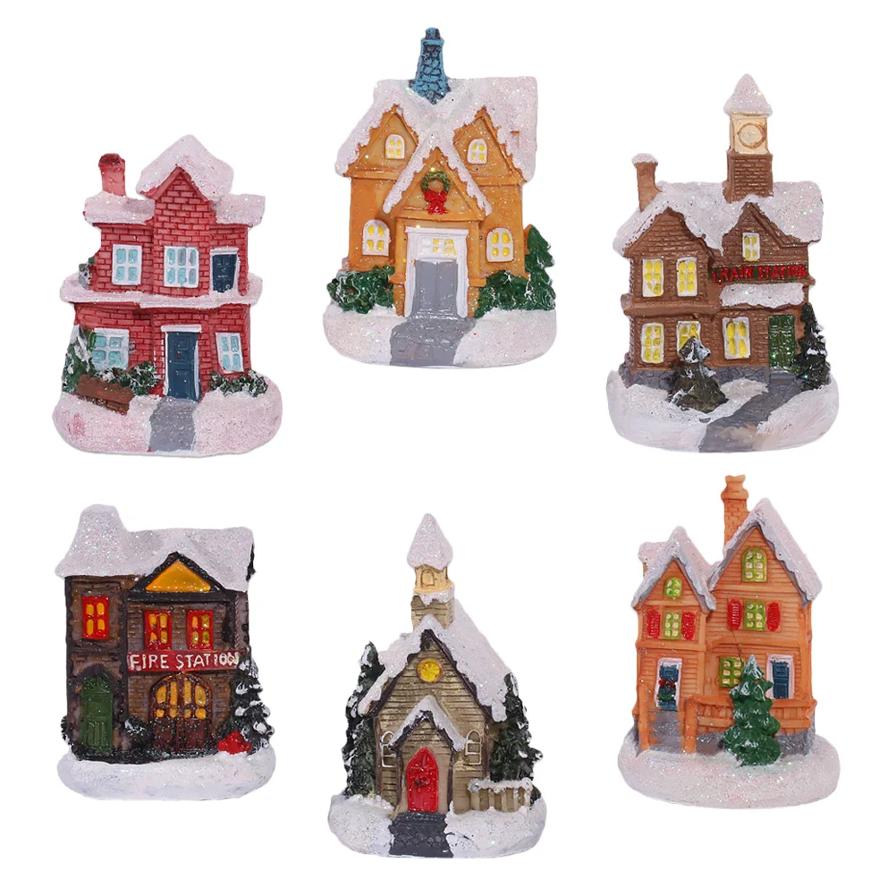 

6 шт. украшения, семейная елка, Рождественская деревня, дома для фестиваля, рабочего стола, Рождества