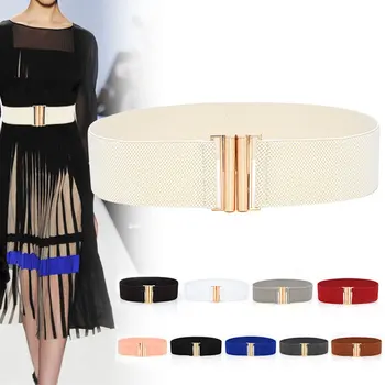 1PC Gold Metal Buckle Waist Belt Solid Color Women Elastic Belt Female Apparel Accessories Wide Corset Belt Cummerbunds Strap 2
