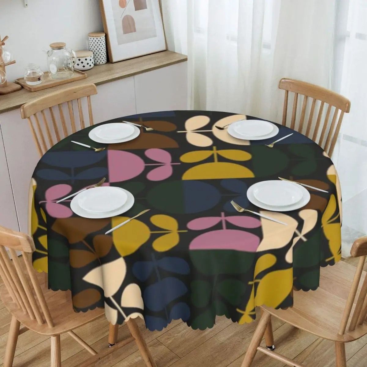 

Round Orla Kiely Multi Stem Geometric Tablecloth Waterproof Oil-Proof Table Covers 60 inch Scandi Mid Century Modern Table Cloth