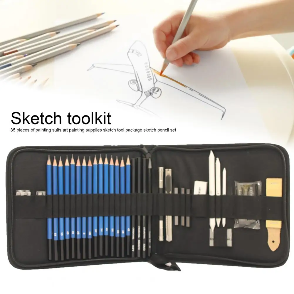 

35pcs Sketch Pencil Set Professional Sketching Drawing Kit Wood Pencil Pencil Bags For Painter School Students Art Supplies