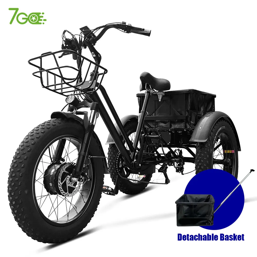 

20 Inch Triciclo Electric Trike 750W Motor Fat Tire 3 Wheel E Bike Tricycle Three Wheels Adult Cargo Electric Bike With Basket