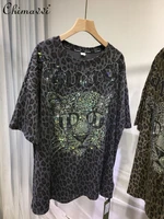 round neck animal pattern diamond loose pullover t shirt ladies 2022 summer new short sleeve leopard print casual tees female