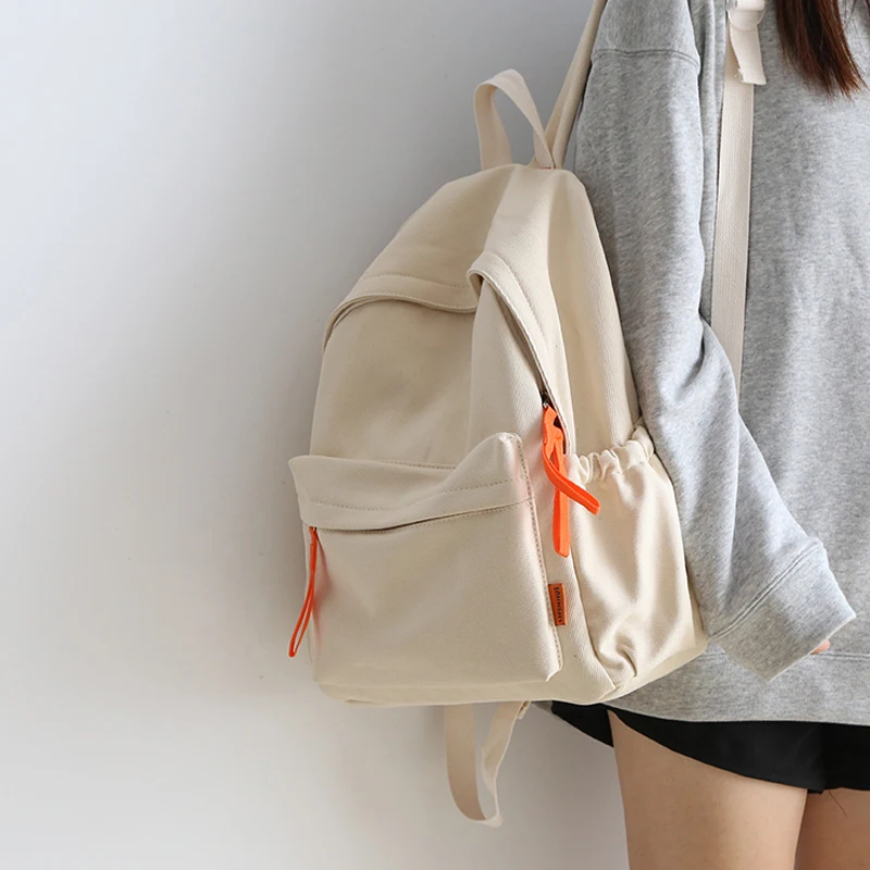 

Canvas Backpack For Women Solid Color Fashion Korean Version Schoolbag 2023 New Female College Students Casual Shoulders Bag