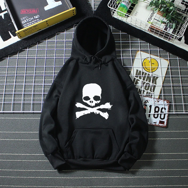 Gothic Skeleton Punk Streetwear Men's Ladies Fall Winter Hooded Sweatshirt Casual 90's Vintage Print Long Sleeve Y2k Loose Top