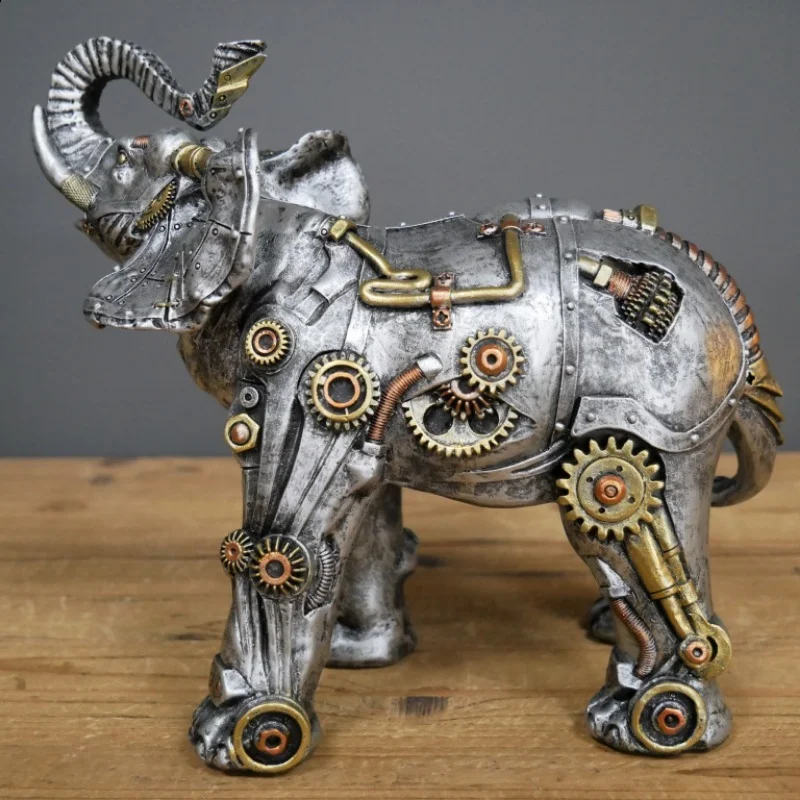 Estatua mecánica Steampunk de Lobo y Dragón, escultura de animales, adornos de escritorio de oficina, decoración moderna de rinoceronte para el hogar