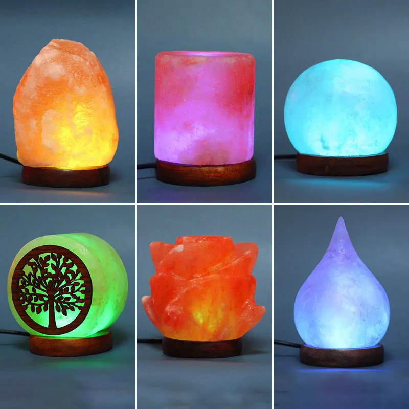 

Crystal Salt Lamp LED Colorful Warm Light 100% Natural Himalayan Rock Salt Bedroom Night Light Hand Carved Decoration Crafts