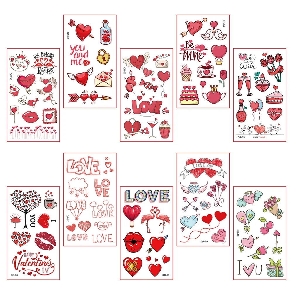

10 Sheets Tattoos Stickers Valentine's Day Temporary Party Favor Supplies Fake Tattoos Stickers