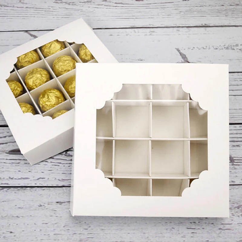 Es Empty 16 Grids Gift Candy Boxes Inserts Clear Window And Divider For Chocolate Cake Packaging Boxes