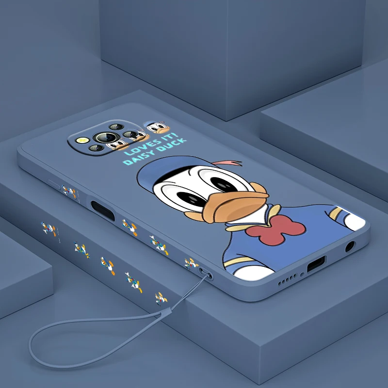 

Anime Donald Cute Disney Phone Case For Xiaomi POCO X3 NFC F3 GT M4 M3 M2 Pro C3 C31 X2 Mix 3 TPU Silicone Liquid Left Rope Capa