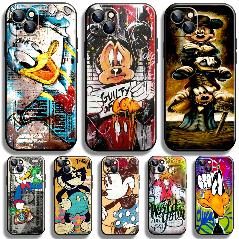 Disney Graffiti Mickey Duck For Apple iPhone 13 12 11 Pro 12 13 Mini X XR XS Max SE 5 6 6s 7 8 Plus Phone Case Soft Funda Black