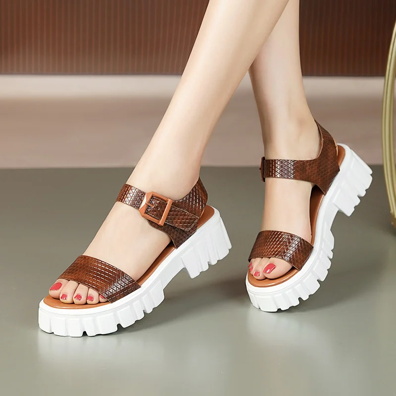 

Сандалии женские на платформе, однослойные босоножки с пряжкой на лодыжке, нескользящая повседневная обувь с открытым носком, модные, лето 2023