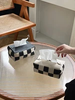 checkerboard drawer light luxury woven paper towel box leather paper towel cover desktop storage lattice household decoration