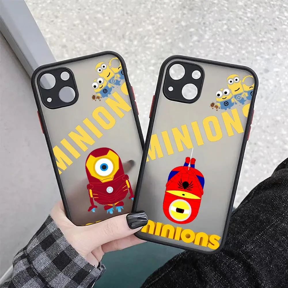 

Marvel Avengers Funny M-Minions Cartoon Phone Case For Apple iPhone14 13 12 11 Pro Max Mini XR X XS 8 7 SE Plus Max Matte Cover