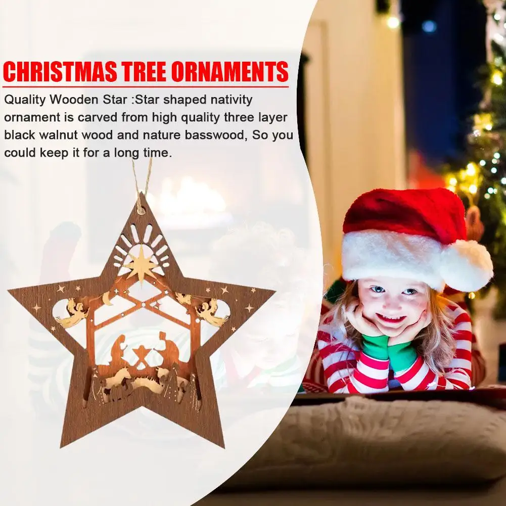 

1Pcs Christmas Tree Ornaments Five Pointed Star Wooden Decoration Christmas Wreath Pendant Souvenir Christmas Tree Birth Pe O9I5