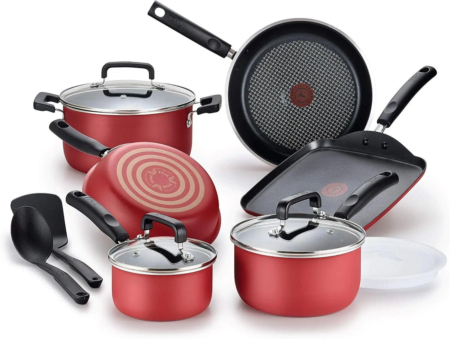 

Nonstick Cookware Set 12 Piece Pots and Pans, Dishwasher Safe Red