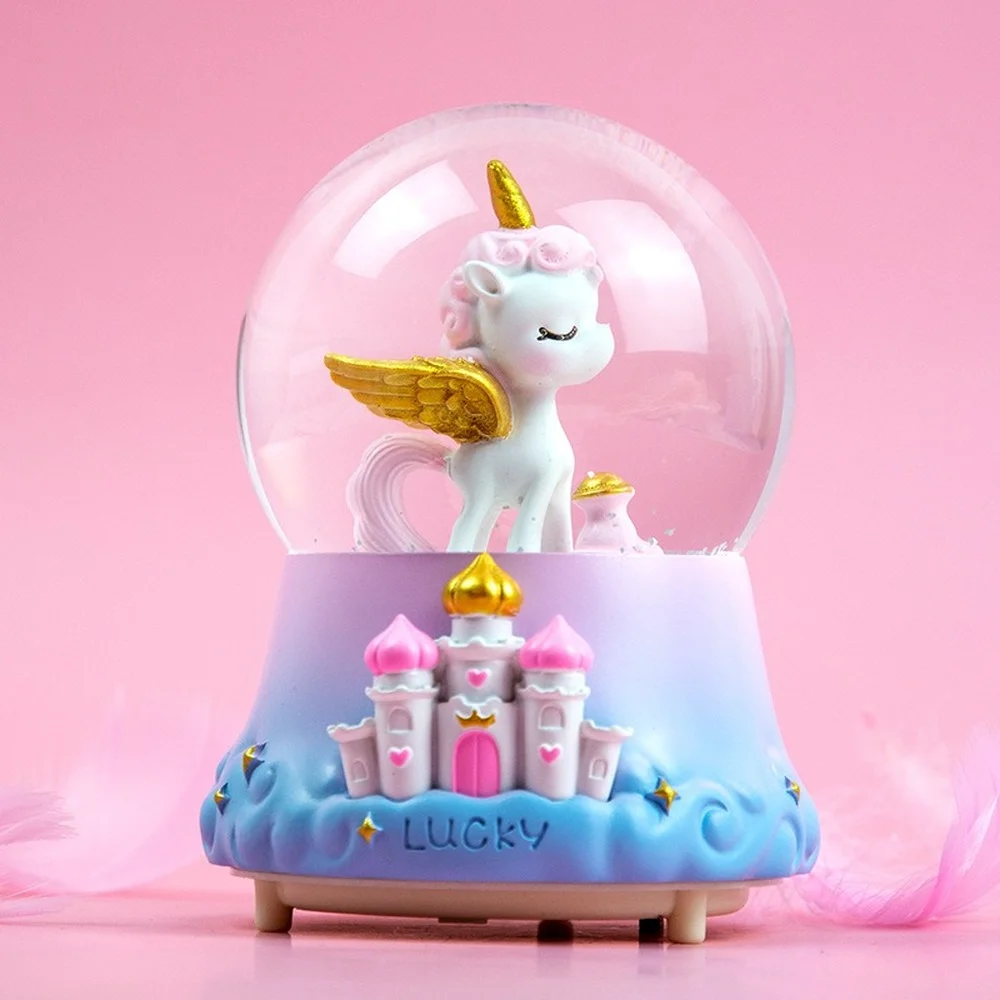

Teacher's Day Student Day Gift Girl Heart Rainbow Unicorn Crystal Ball Music Box Ornament Home Decorations boite decoration