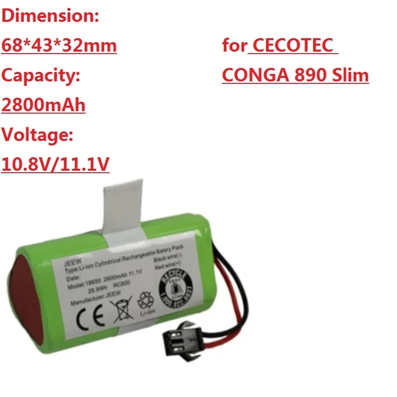 New 2800mAh Battery For CECOTEC CONGA 890 Slim,CONGA Slim 890,CONGA Slim Wet Robotic Vacuum Cleaner 10.8V 11.1V