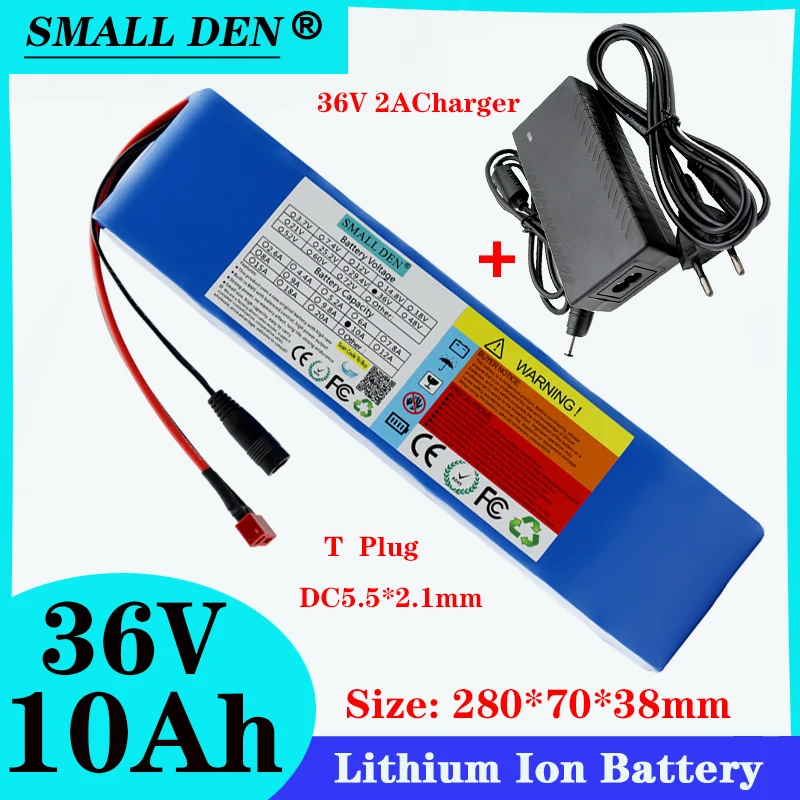 

36V 10A Lithium Battery Pack + 42V2A DC55 * 21 Scooter, Electric Bicycle Charger, Built-in 15A BMS 600W Motor Use