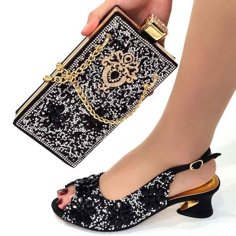 

New High Quality Decorated With Rhinestone Shoes And Bag Set Italian Design Matching Shoes And Bags African For Wedding Party