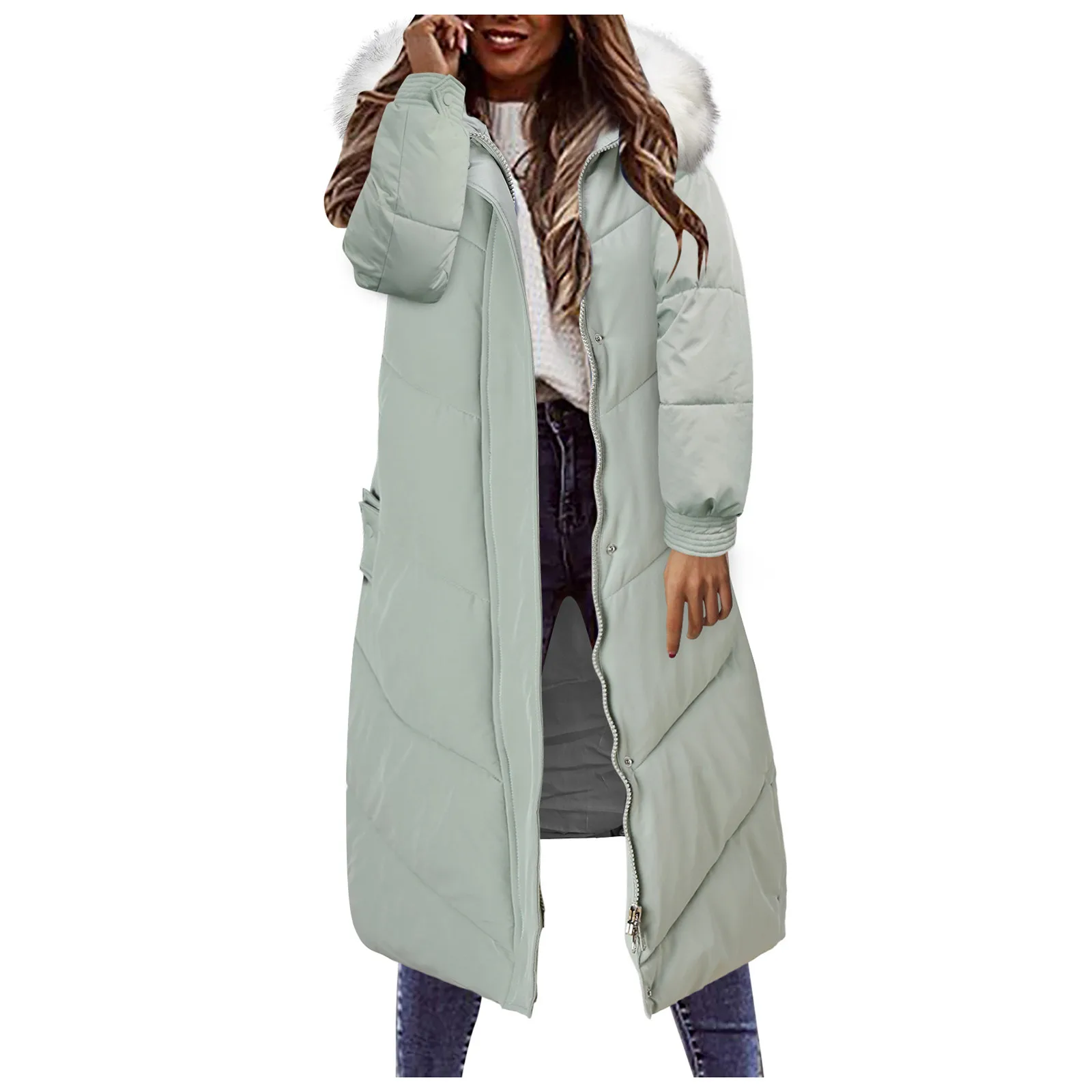 

Women's 2021 Long Winter Coat Vest With Hood Long Sleeve Warm Down Coats With Pockets Quilted Outdoor New Womens Winter Jacket