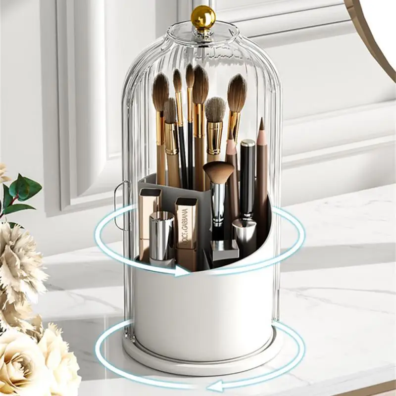 

2023 360° Rotating Makeup Brush Holder With Lid Luxury Cosmetic Organizer Lipstick Eyebrow Pencil Holder Eye Shadow Storage Box