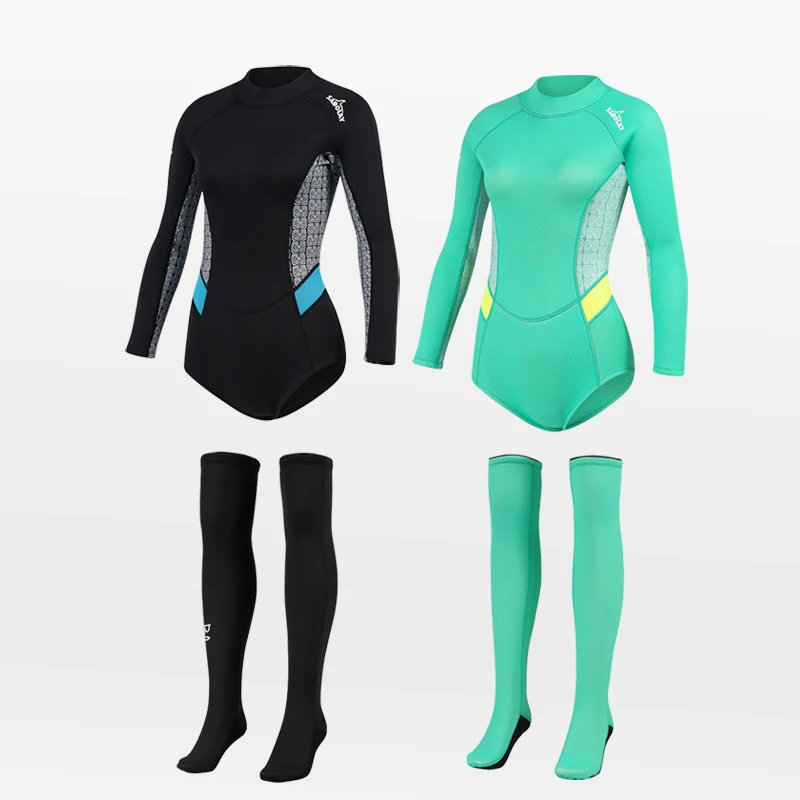 Women 2-Pieces 2mm Neoprene Wetsuit Non-slip Knee Socks Warm Diving Suit Swimsuit Snorkeling Anti-UV Surfing Swimming Wetsuit