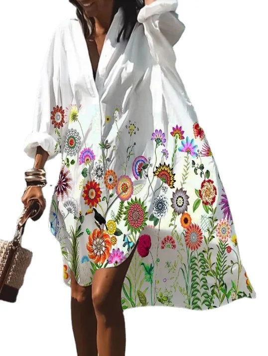

Dress woman new fashion casual loose mid-length dress women shirt dress beach clothes 2022