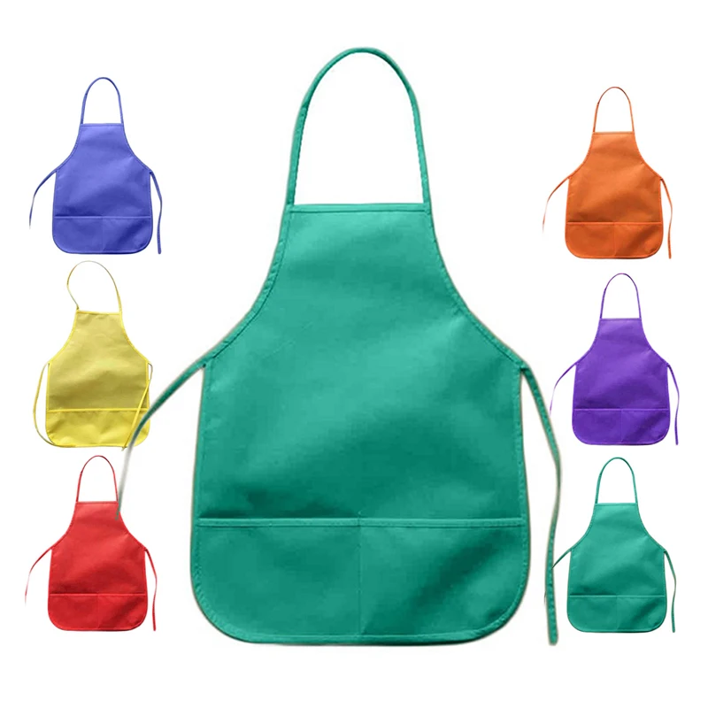 

Children's Fabric Aprons With Pockets Kitchen Classroom Arts Crafts Painting Non-Woven Anti-Fouling Kitchen Tools Accessories