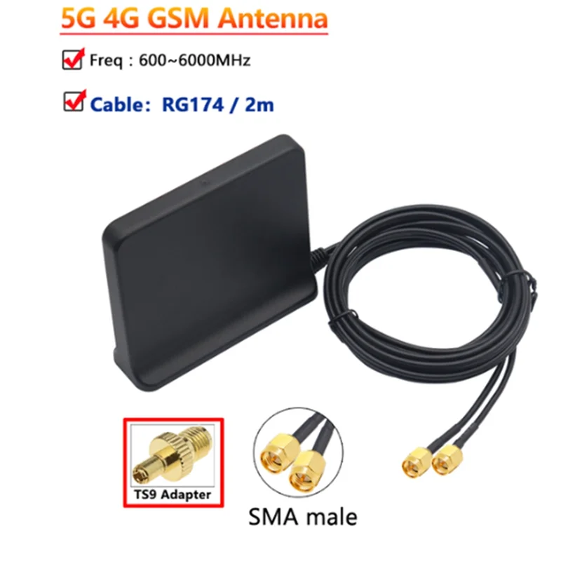 Boost сигнала 5G 4G LTE 3G GSM Mimo Aerial High Gain 12Dbi 600-6000 МГц Внешняя Omni Wi-Fi антенна (черная с