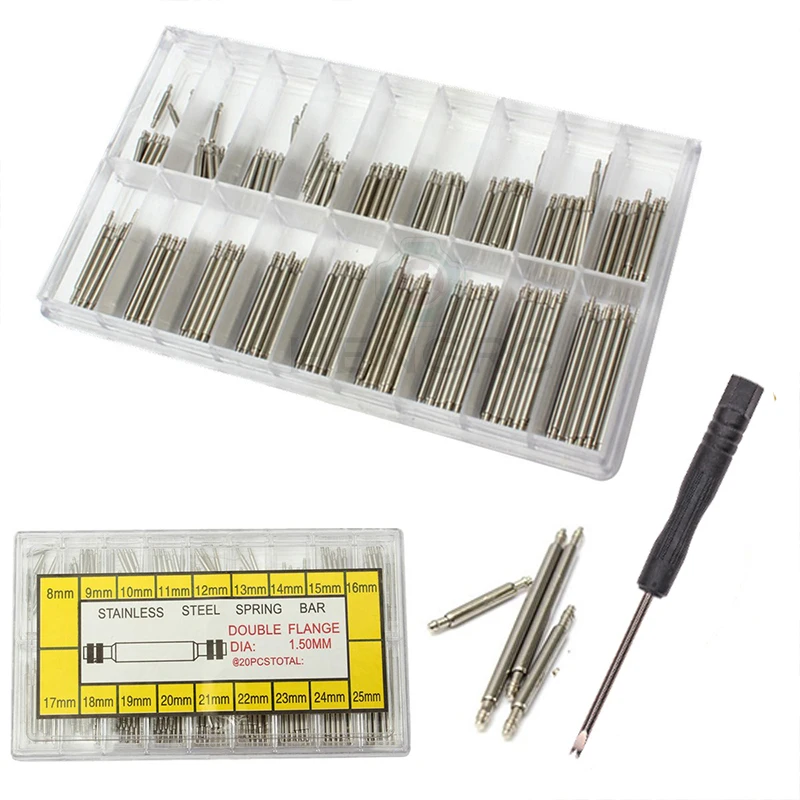 270pcs/Set Watch Accessories Watchband Stainless Steel Metal Spring Bars 8mm - 25mm Strap Belt Repair Tools